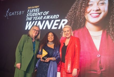 Women receiving an award for 'T level student of the year'